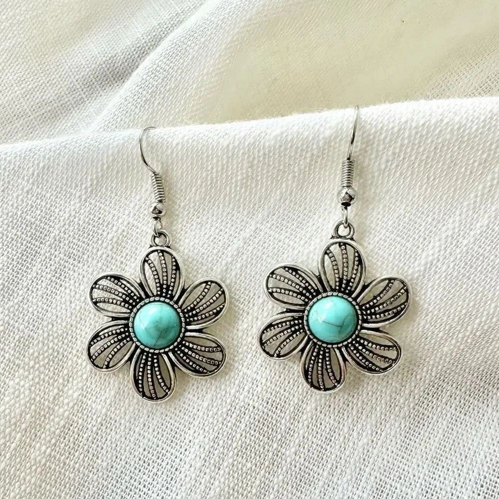 Turquoise color Dangle flower earrings
